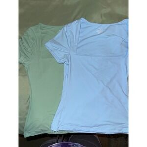 SUUKSESS 2 Pack Square Neck Short Sleeve Tops Blue Green Slim Fit XS Athletic